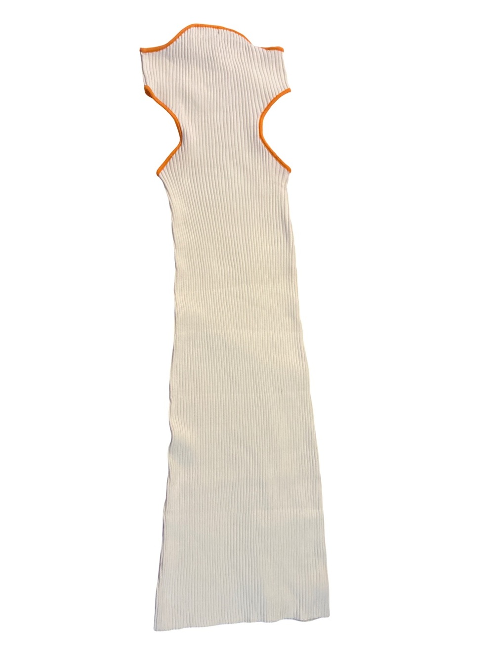 Peppermayo Cream Ribbed Cutout Maxi Dress with Orange Trim